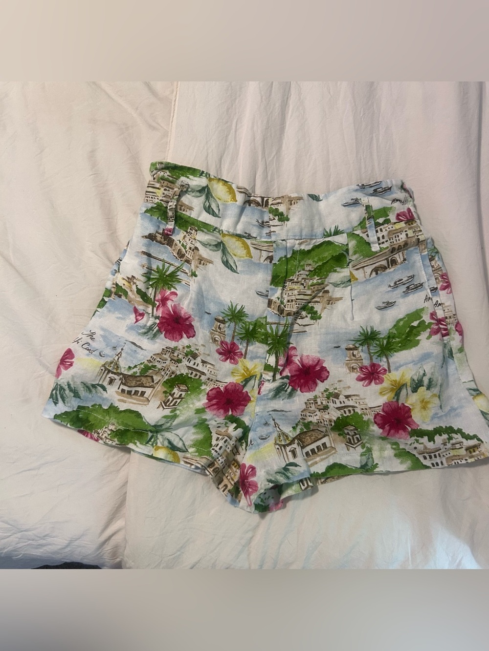 Cynthia Rowley White Tropical Print High Waist Shorts with Pink & Green Floral